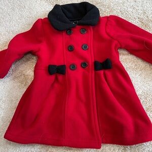 LIKE NEW Red and Black Peacoat with Bows
